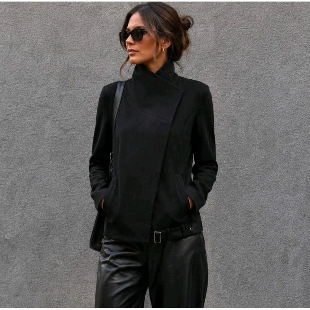 Helmut Lang 100% Wool Moto Jacket Women's S Sonar Black Asymmetrical Designer